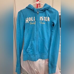 XS vintage teal blue hollister zip up hoodie with pockets